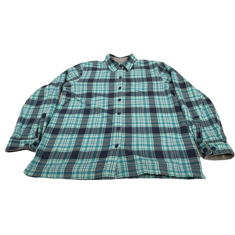 LL Bean Shirt Mens Small Blue Plaid Flannel Button Front Fleece Lined